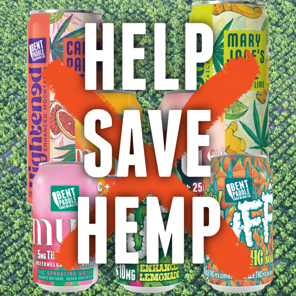 Help Save Hemp text on top of hemp beverages