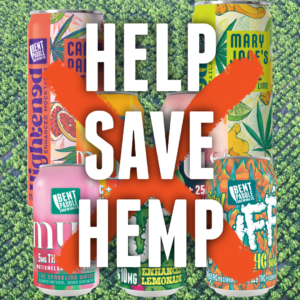Help Save Hemp text on top of hemp beverages